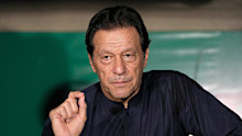 Pakistan’s former prime minister Imran Khan giving a press conference at his home in Lahore, Pakistan a few months before he was jailed in 2023.