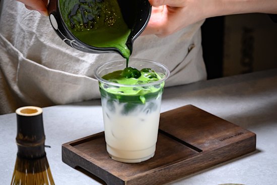 Pouring the freshly whisked matcha at Matcha Kobo.