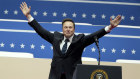Elon Musk at an indoor inauguration parade event.