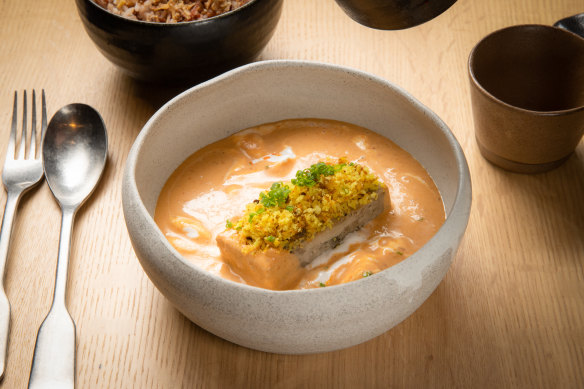 Bang’s duck red curry involves a confit slab of meat and coconut foam through the sauce.