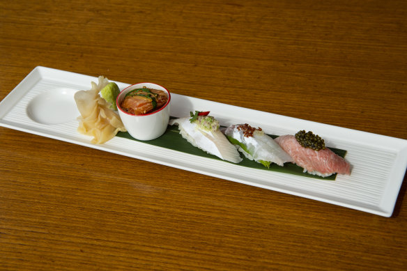 A delicate plate of freshly made nigiri.