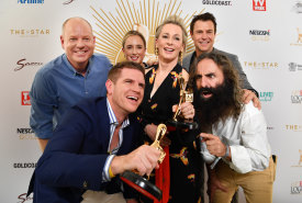 Gold Logie nominees (left to right) Tom Gleeson, Sam Mac, Eve Morey, Amanda Keller, Rodger Corser and Costa Georgiadis.
