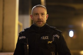 Martin Freeman as Chris Carson, a police officer on the verge of a breakdown, in The Responder.
