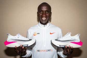 Eliud Kipchoge wore an iteration of the Vaporfly shoes when he ran the first sub-two hour marathon in Vienna in 2019.