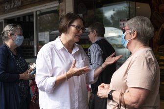 Labor’s Susan Templeman campaigning in Springwood on Thursday.