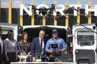 Anthony Albanese, watching a drone demonstration in Brisbane on Tuesday, wants to create a new agency to deliver cutting-edge defence technologies.