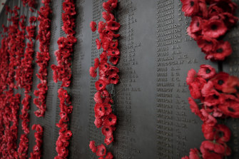 Poppies on the Roll of Honour at the Australian War Memorial in 2020.