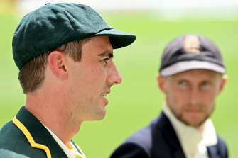 England captain Joe Root eyes off his Australian counterpart Pat Cummins.