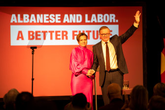 Labor leader Anthony Albanese at a major policy announcement with MP Michelle Rowland in December.