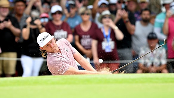 Cameron Smith plays out of a bunker during the final round of the Australian PGA at Royal Queensland.