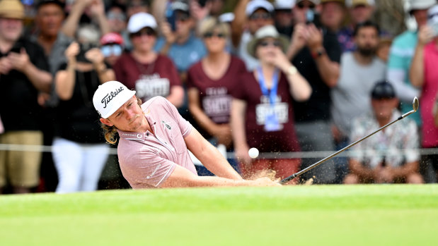 Cameron Smith plays out of a bunker during the final round of the Australian PGA at Royal Queensland.