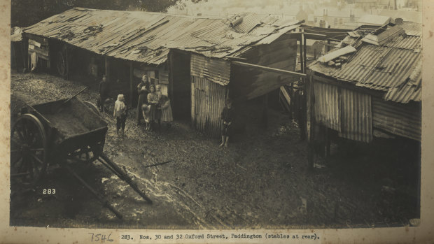 Some squalid houses on Oxford Street during the plague. 