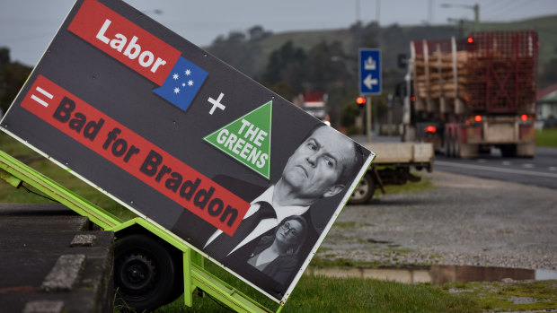 An Liberal billboard in Burnie, ahead of the Braddon byelection.