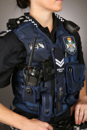 A body-worn camera on a Queensland Police officer.