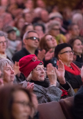 Crowd at the Palais Theatre, St Kilda, for late artist Mirka Mora's State Memorial.