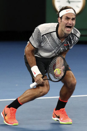 Elation: Federer after match point.
