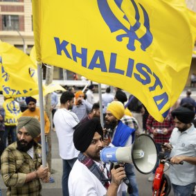 Those in favour of the creation of the independent state of Khalistan in Federation Square on Sunday.