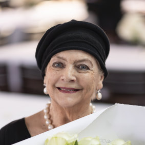Maggie Tabberer was gifted flowers for her  contribution to the fashion industry.