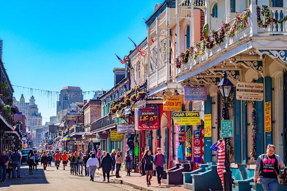 Crowds gather in Bourbon Street, New Orleans.