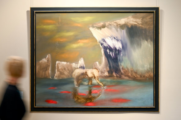 Elephant and White Cliffs (1963) on display ahead of an auction of 42 works by Sidney Nolan. 