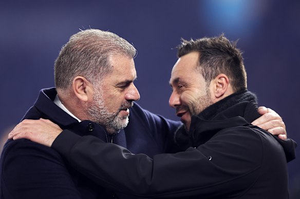 Ange Postecoglou and Roberto De Zerbi in 2023.