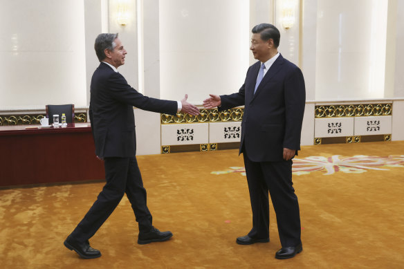 US Secretary of State Antony Blinken meets Chinese President Xi Jinping in the Great Hall of the People in Beijing in June.