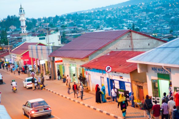 The streets of Kigali, the capital of Rwanda in central Africa.