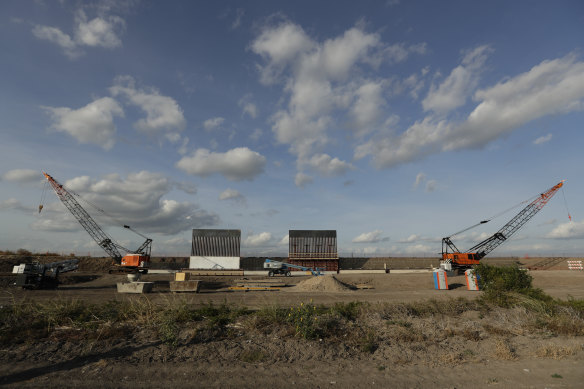 A border wall construction site along the US-Mexico border in Donna, Texas.