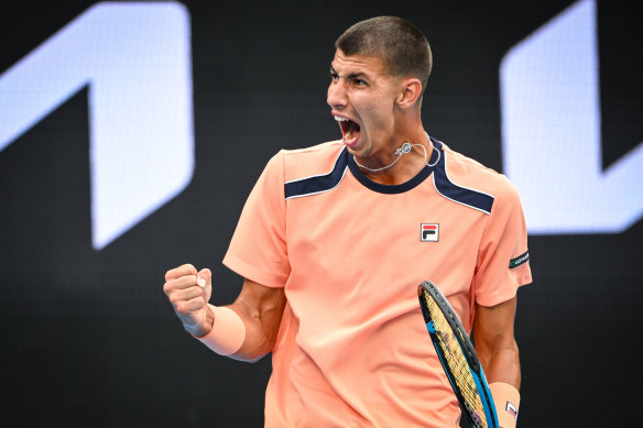 Alexei Popyrin (pictured at last year’s Australian Open) prevailed over Chris O’Connell on Sunday.