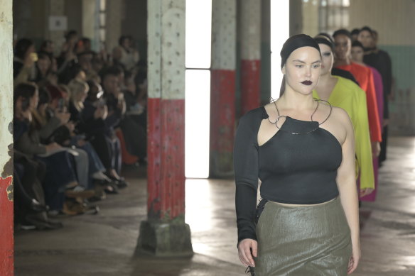 Sophia Brenn on the runway at Karoline Vitto’s autumn/winter 2023 show at London Fashion Week.