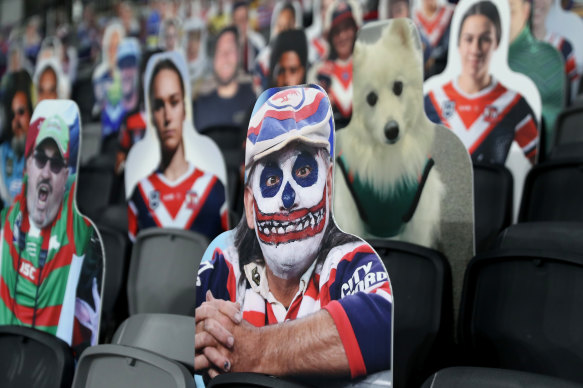 'Fan In The Stand' cutouts at Bankwest Stadium on Friday.