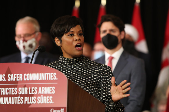 Marci Ien, Canada’s minister for women and gender equality, speaks during a press conference in Ottawa, Ontario, last year.