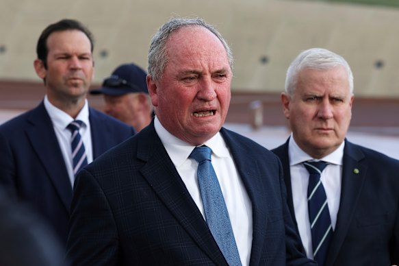 Colleagues – for now: Nationals MPs Matt Canavan, Barnaby Joyce and Michael McCormack.