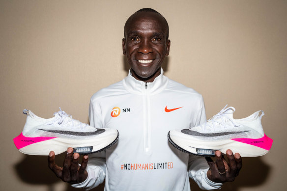 Eliud Kipchoge wore an iteration of the shoes when he ran the first sub-two hour marathon in Vienna.