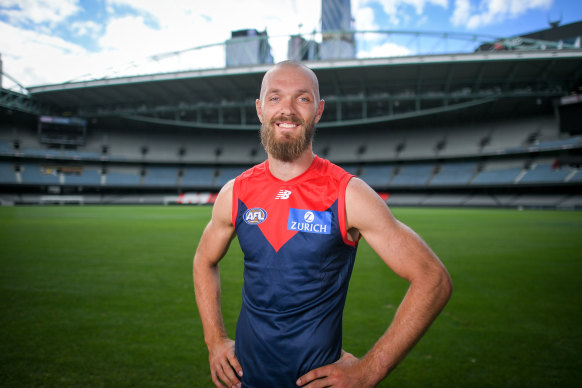 Melbourne skipper Max Gawn at Marvel Stadium on Wednesday.