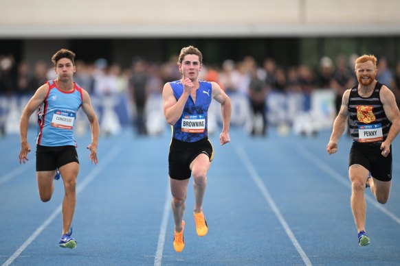 Australian sprint star Rohan Browning in action in the 100m.