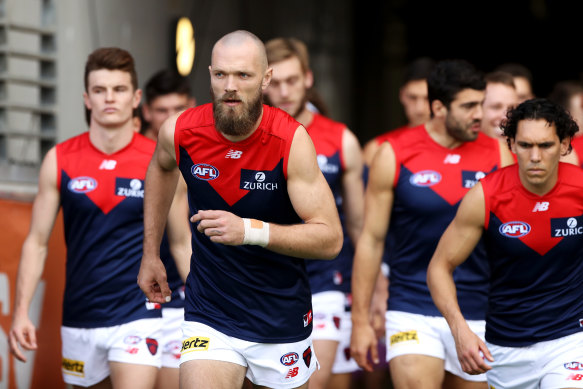 Melbourne skipper Max Gawn trained with his team this weekend. 