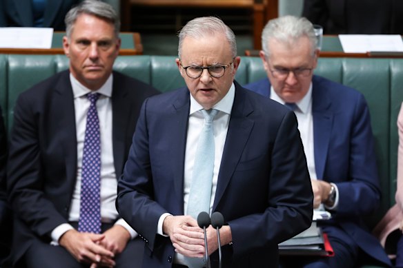 The prime minister addressing the house during question time.
