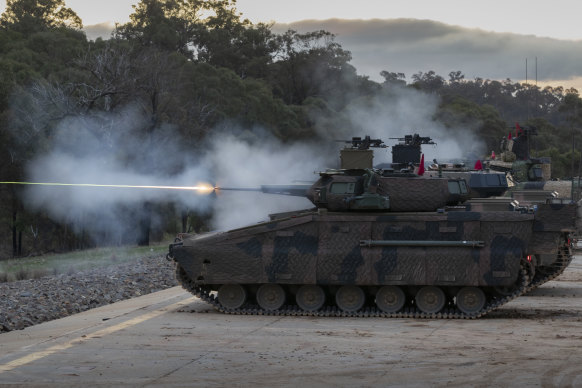 A Redback conducts a live fire demonstration during trials at Puckapunyal.