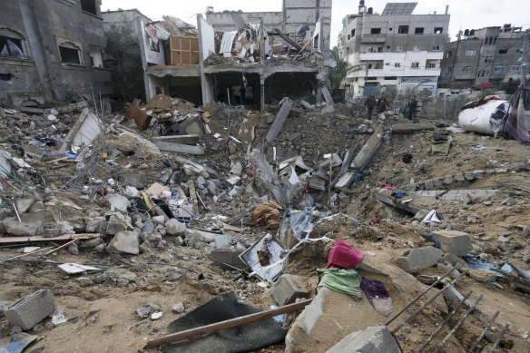 The destruction in the Gaza Strip after an Israeli strike at a residential building in Deir al Balah.