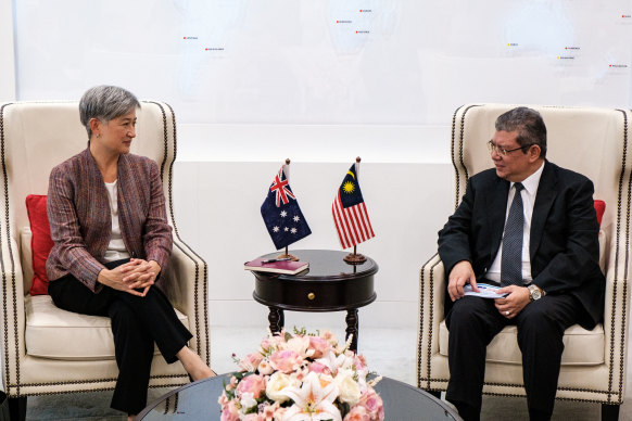 Foreign Minister Penny Wong meets with Malaysian counterpart Saifuddin Abdullah on Tuesday.