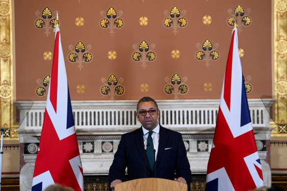 Foreign Secretary James Cleverly outlines the concept of ‘patient diplomacy’ to members of the press at the Foreign & Commonwealth Office in London, England. 
