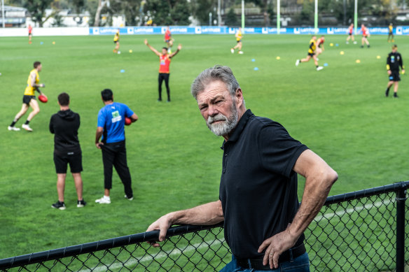Balme watches Richmond training at Punt Road Oval.