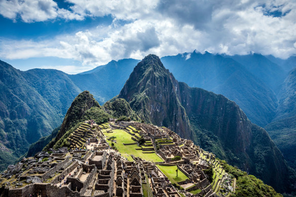 Popular Peru tourist attraction the Macchu Picchu ruins.