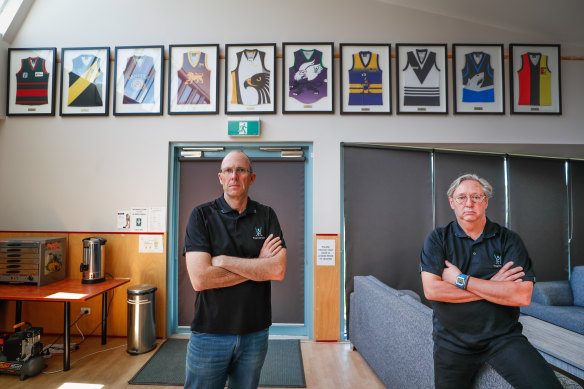 Tim Murray and Jeff Hooper, president and chief executive of Yarra Junior Football League at their Bulleen Park Oval base.