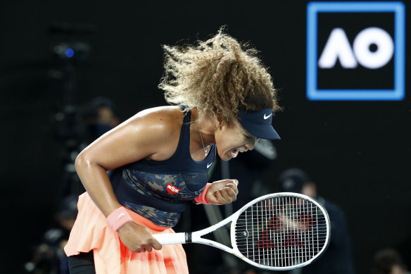 Naomi Osaka was all business during her win over American Jennifer Brady in the final on Saturday night.