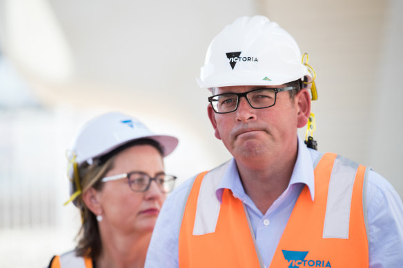 Premier Daniel Andrews and the Minister for Transport Infrastructure Jacinta Allan at Carrum Station on Thursday.