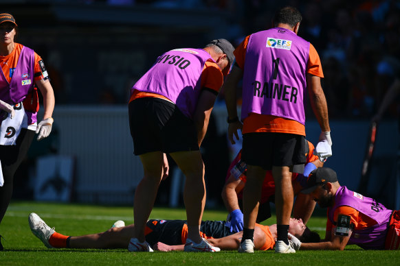 Sam Taylor on the ground after his collision.