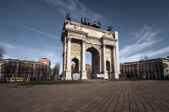 A deserted Arco della Pace in Milan on Thursday.