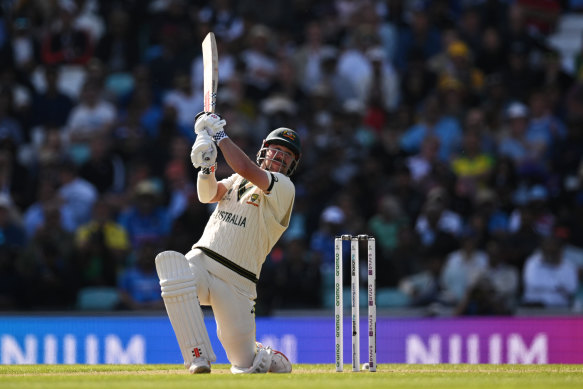 Travis Head bats on day one at The Oval. 